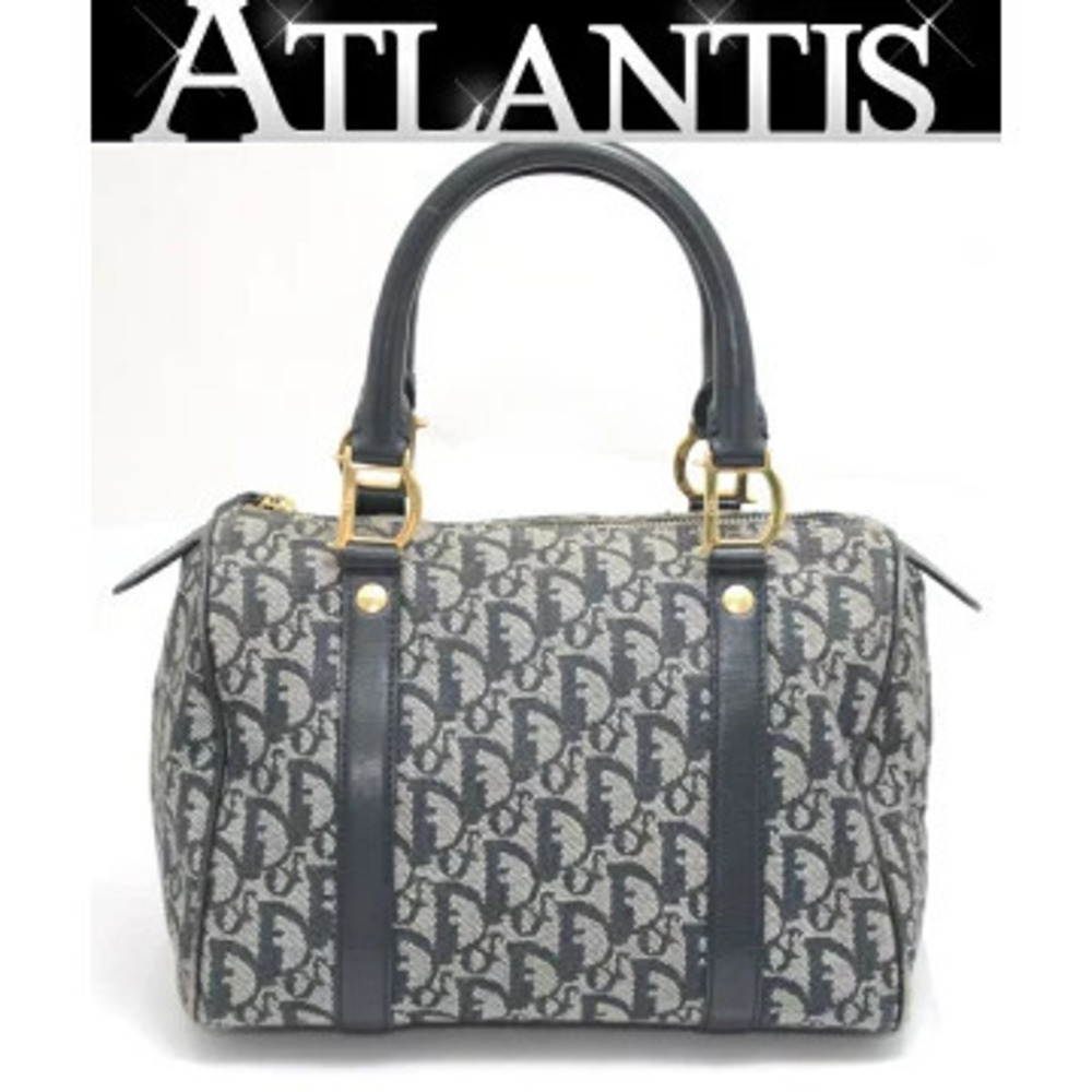 Christian Dior Trotter Boston Bag Handbag Canvas Navy Blue